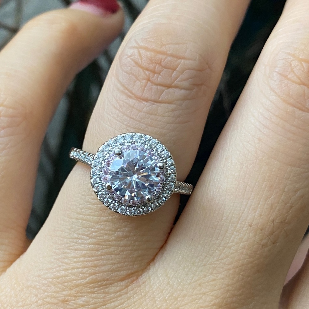 4 Ct Round Diamond Cut Cz Rings, Bridal Wedding Rings, Pink Cz Band Rings